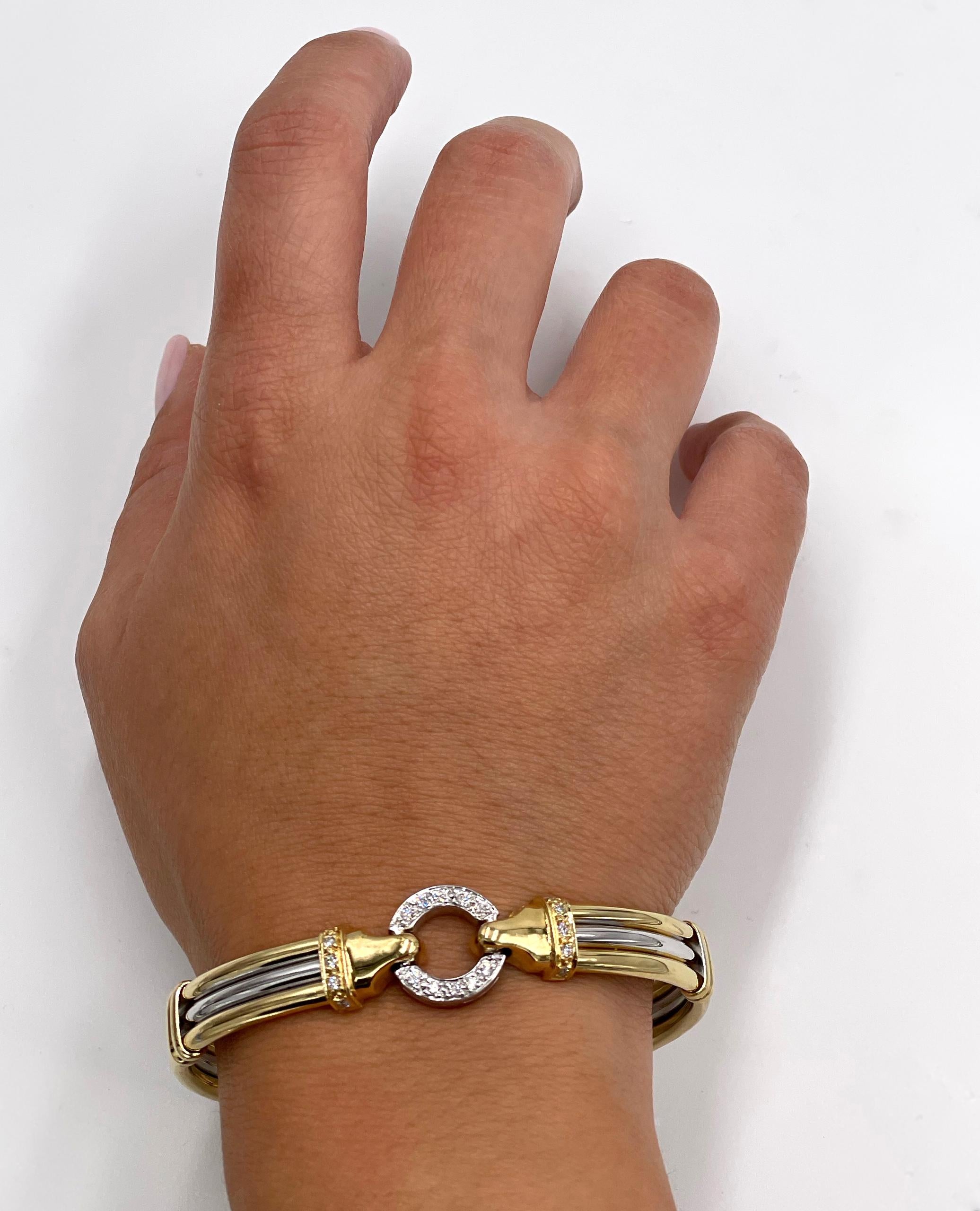 18K Yellow and White Gold Two Tone Bracelet with Diamonds In New Condition For Sale In Old Tappan, NJ