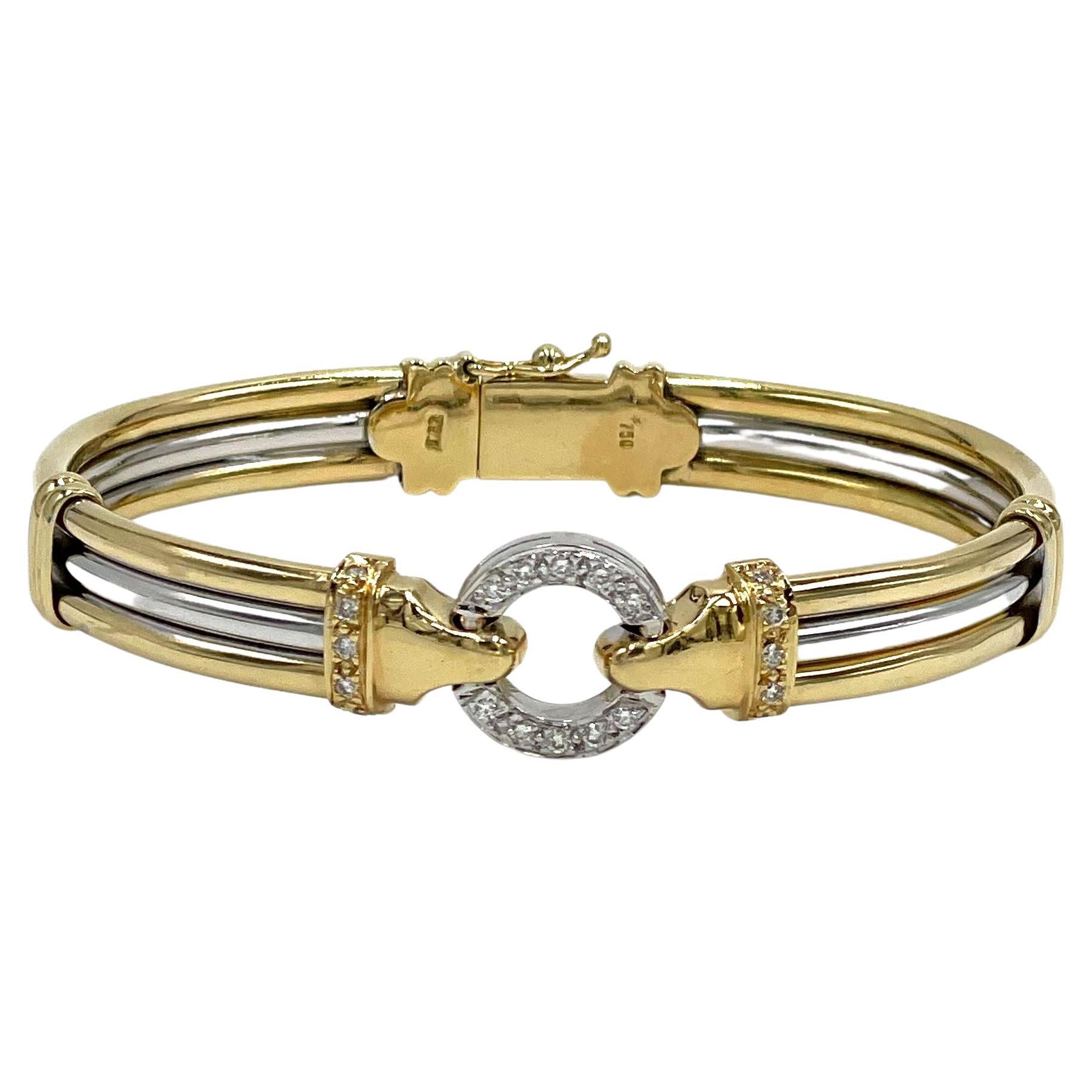Bracelet bicolore en or jaune et blanc 18 carats avec diamants en vente