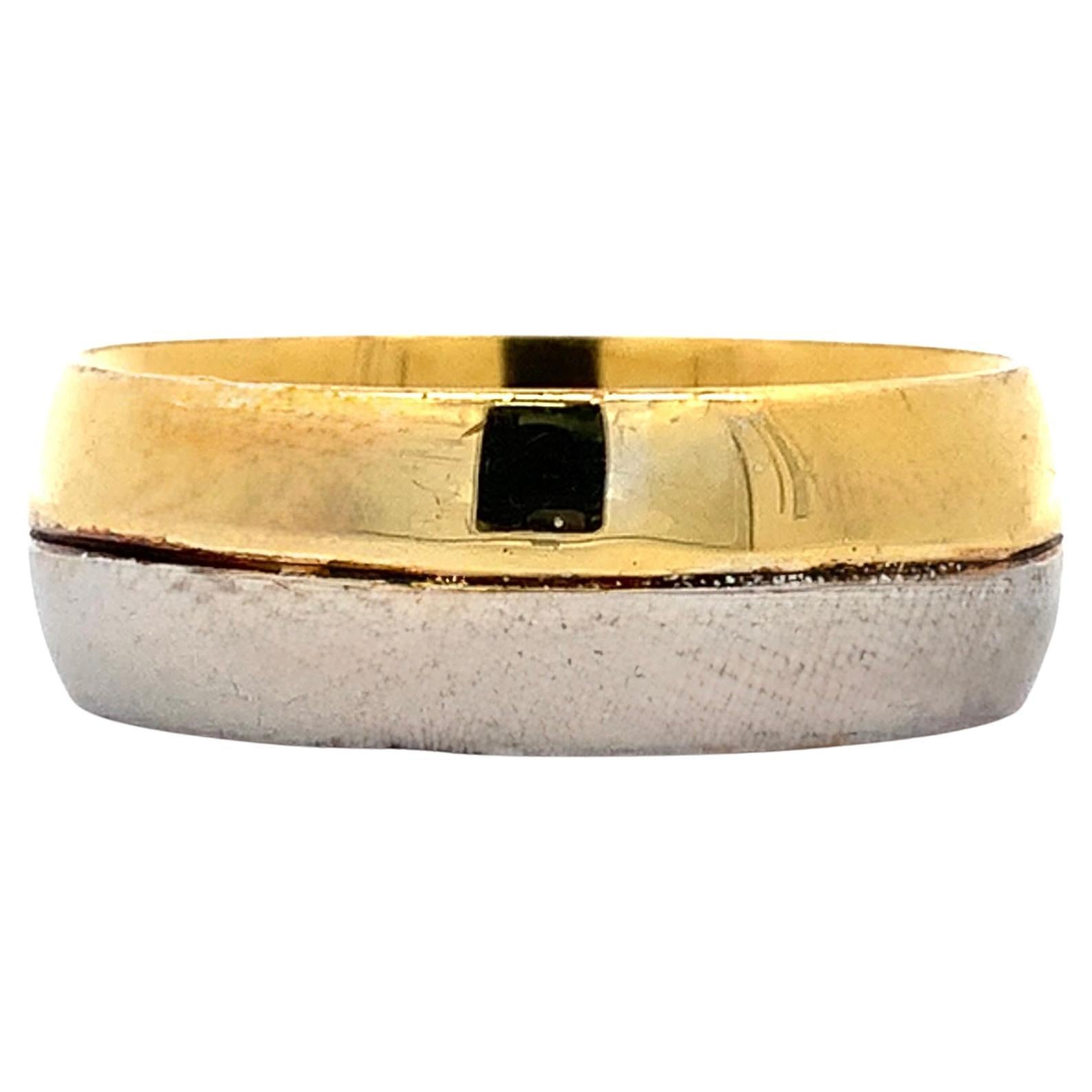 Anneau de mariage large en or jaune et blanc 18k à deux tons