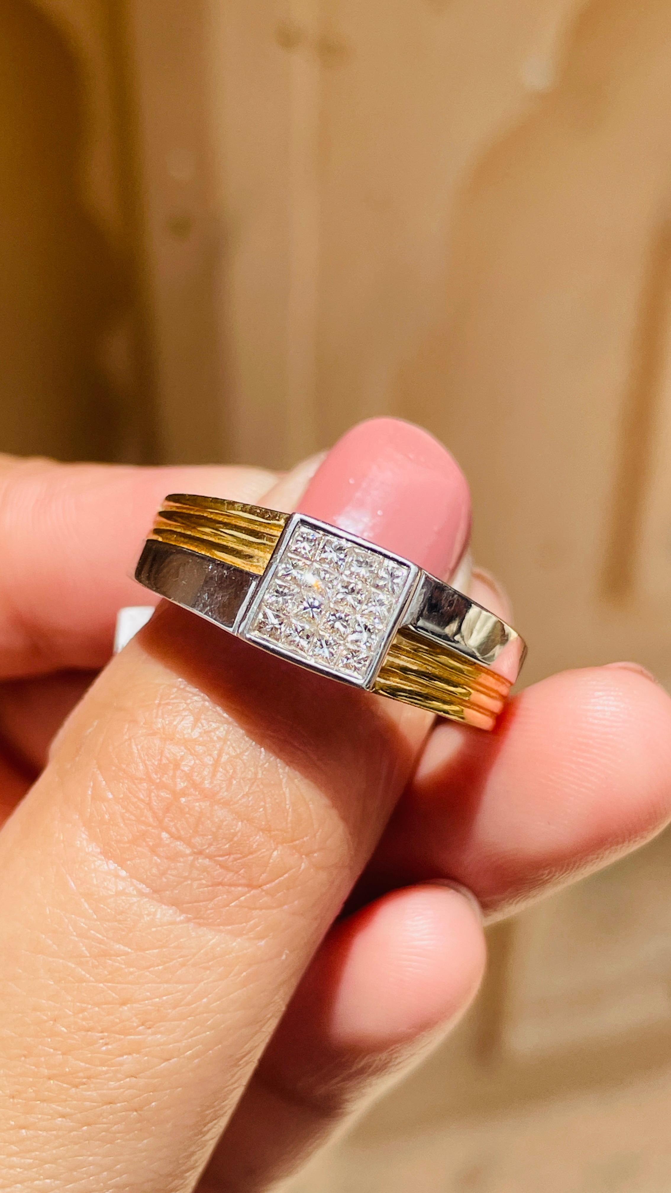 En vente :  Bague de fiançailles pour homme en or blanc jaune 18K avec diamant Cadeau 10