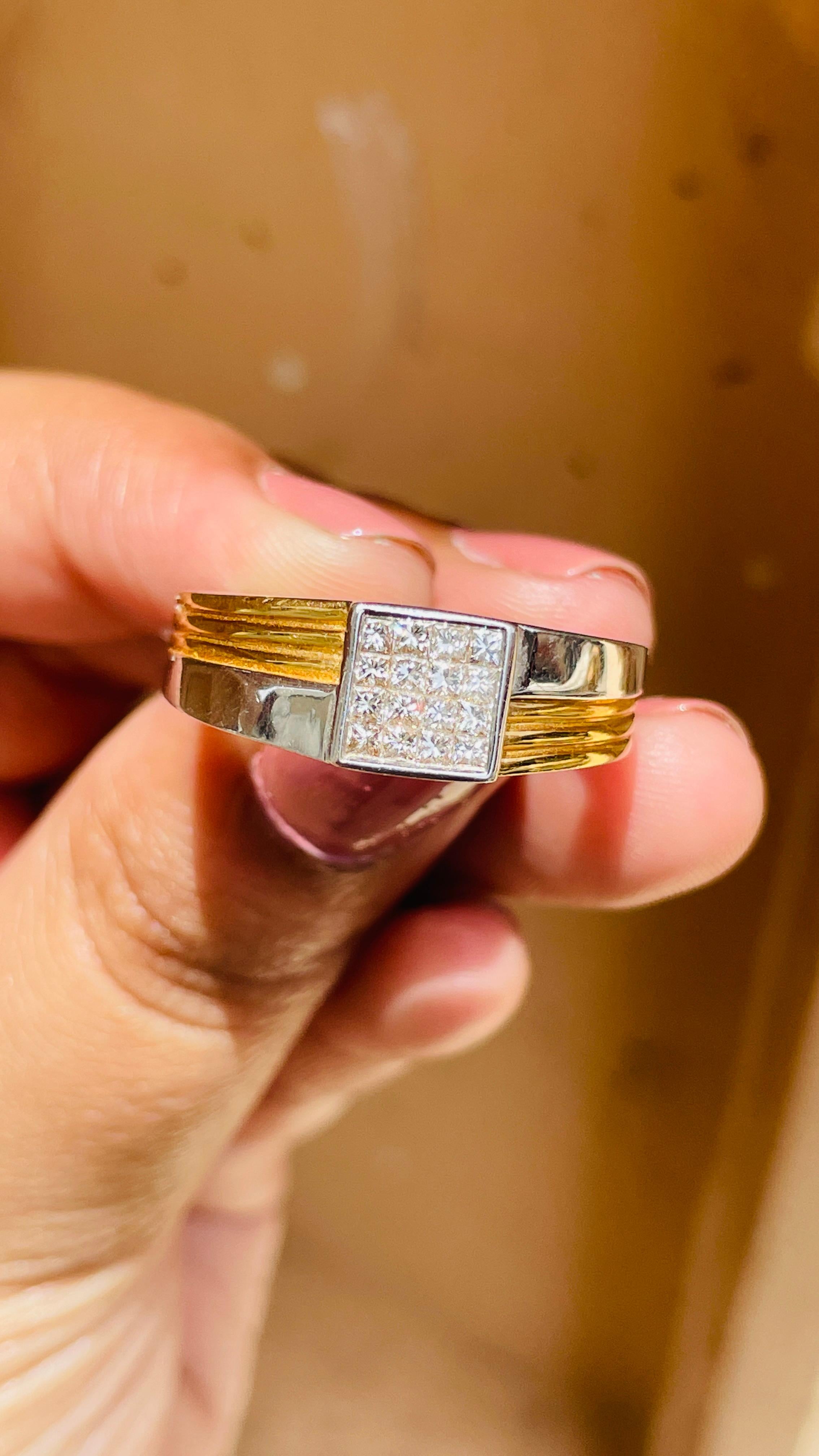 En vente :  Bague de fiançailles pour homme en or blanc jaune 18K avec diamant Cadeau 11