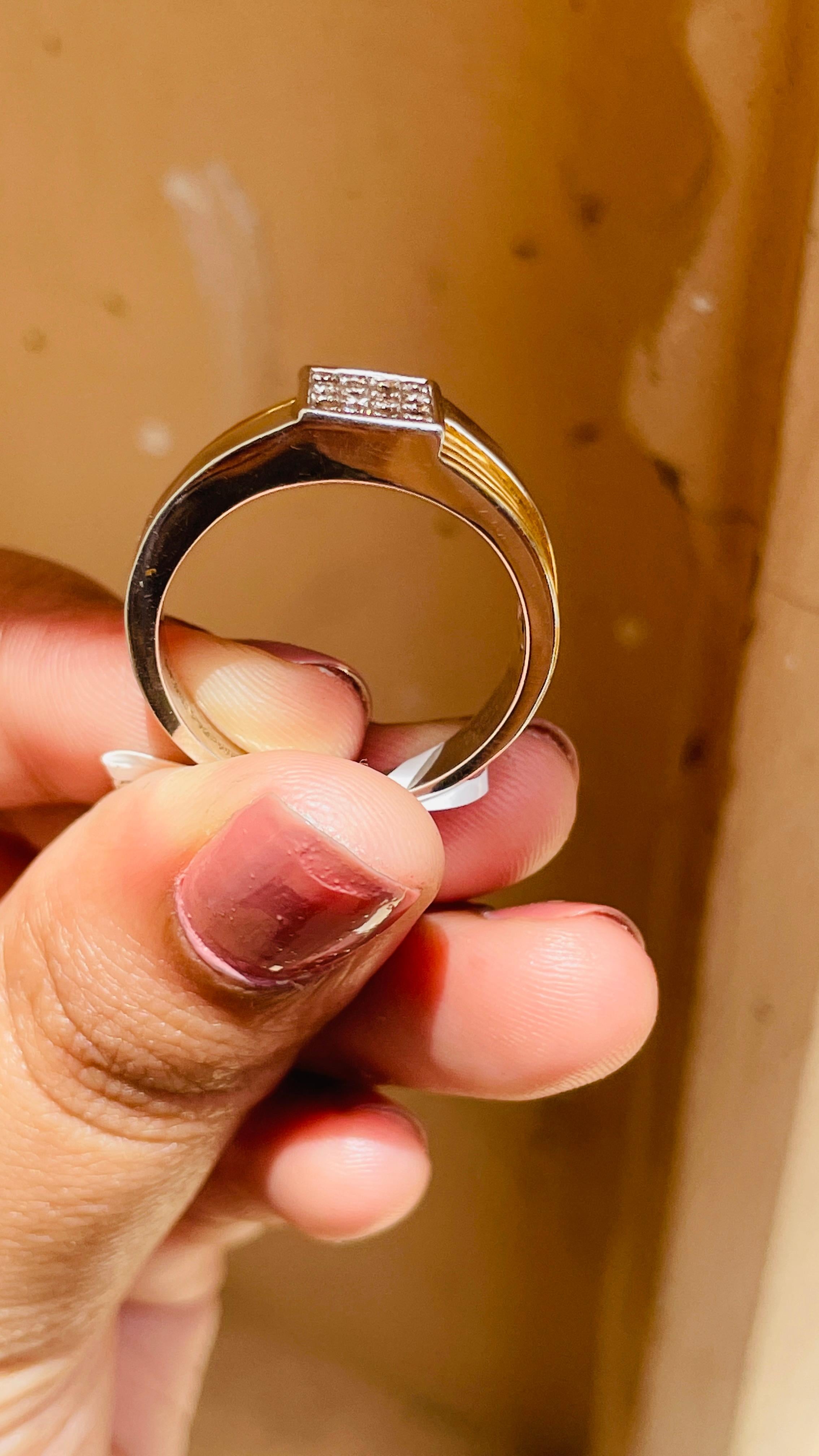 En vente :  Bague de fiançailles pour homme en or blanc jaune 18K avec diamant Cadeau 12