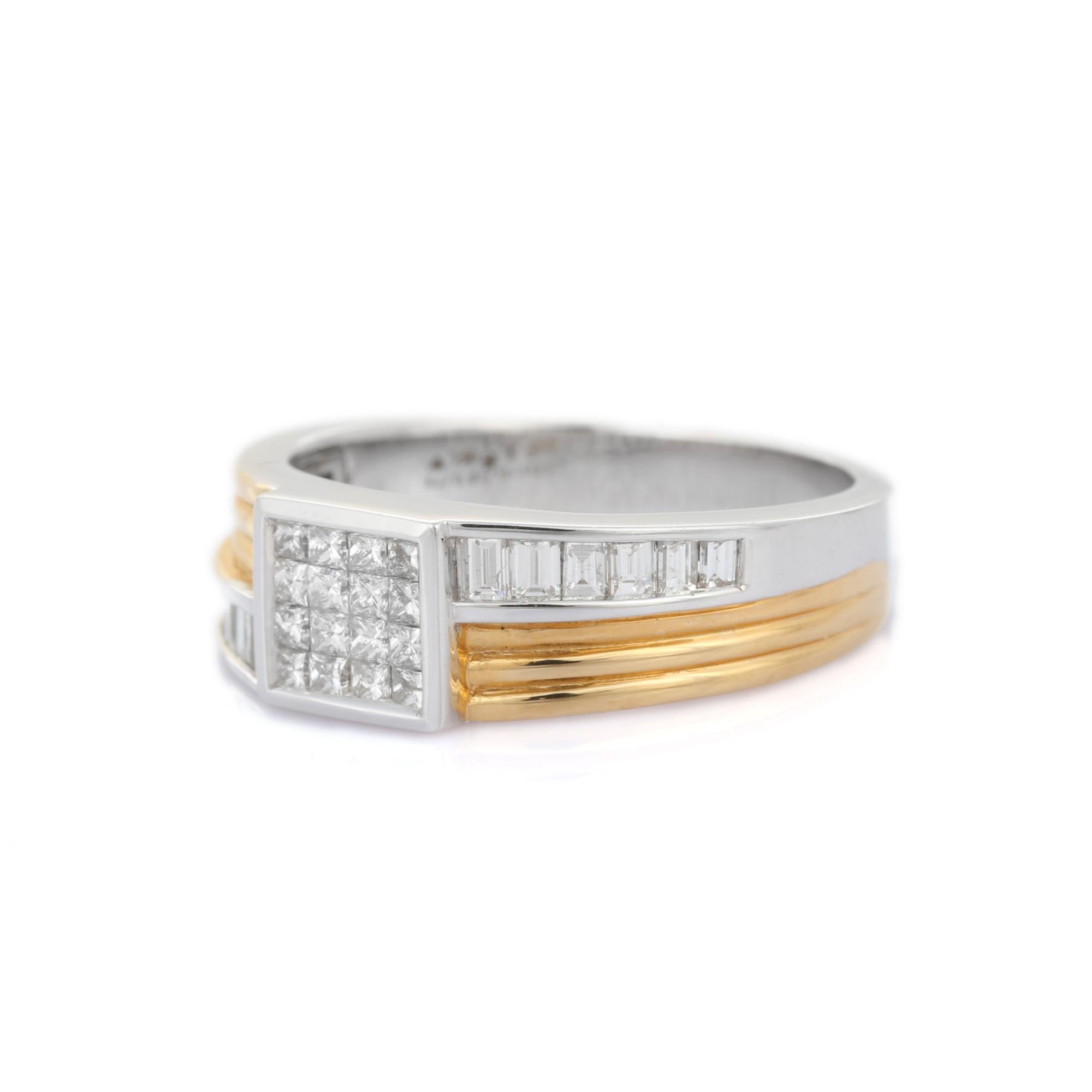En vente :  Bague de fiançailles pour homme en or blanc jaune 18K avec diamant Cadeau 3