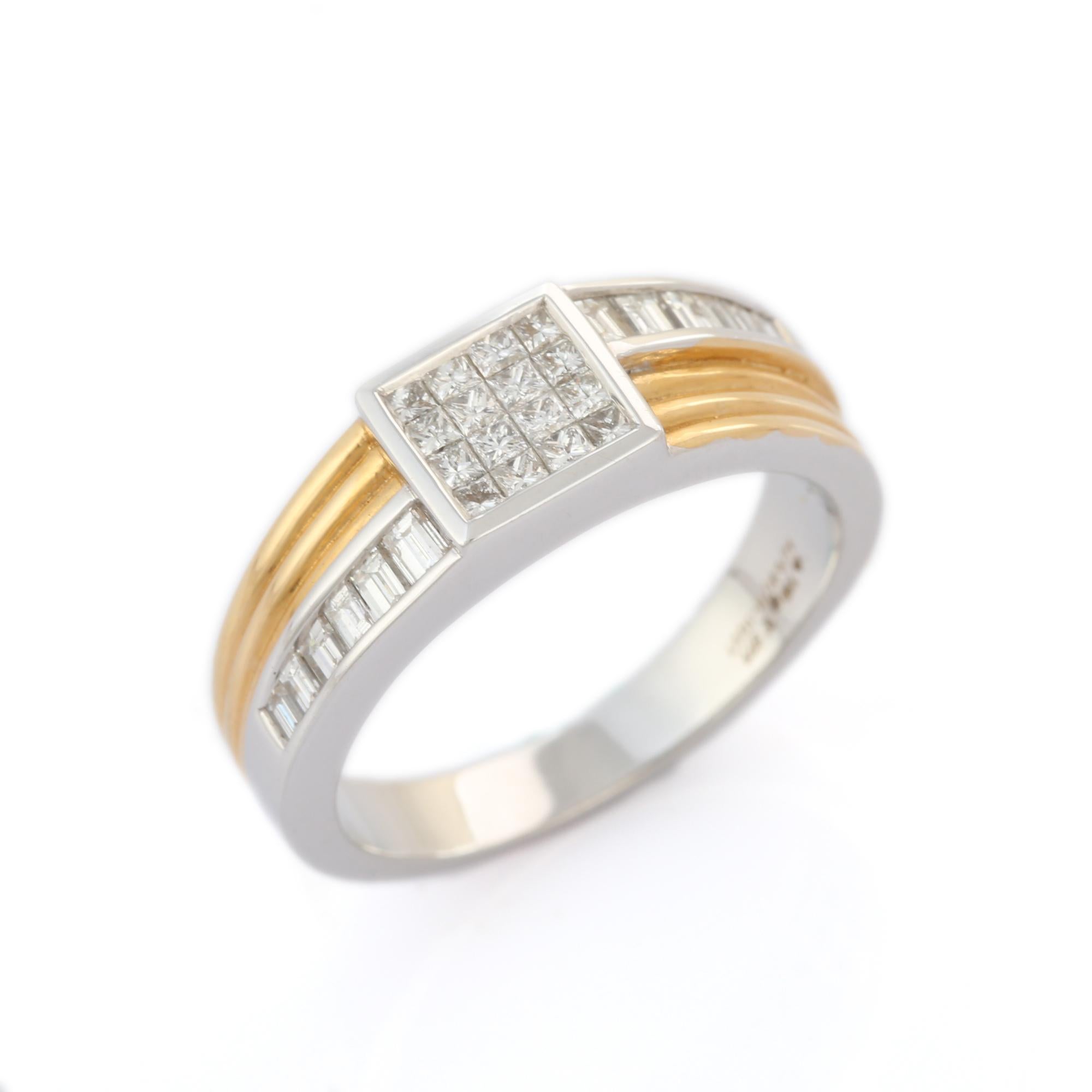 En vente :  Bague de fiançailles pour homme en or blanc jaune 18K avec diamant Cadeau 7