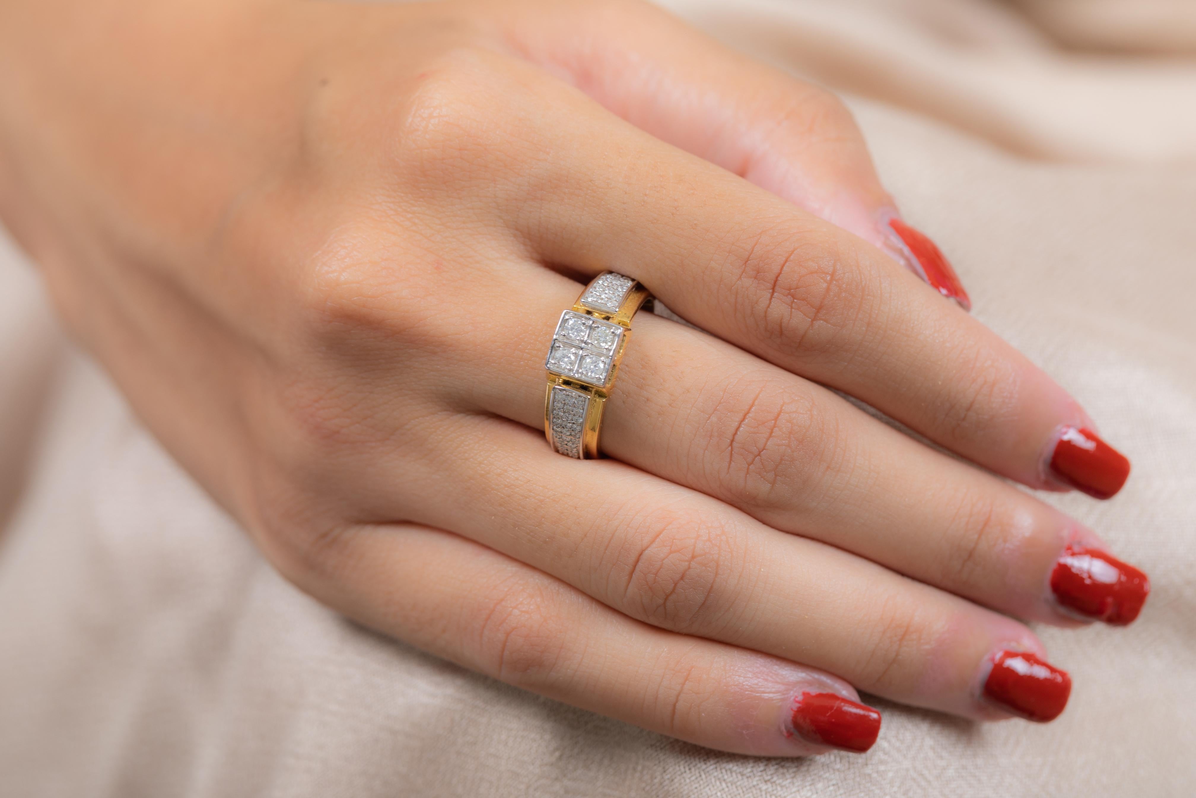 En vente :  Bague de fiançailles pour homme en or blanc jaune 18K avec diamant Cadeau 4