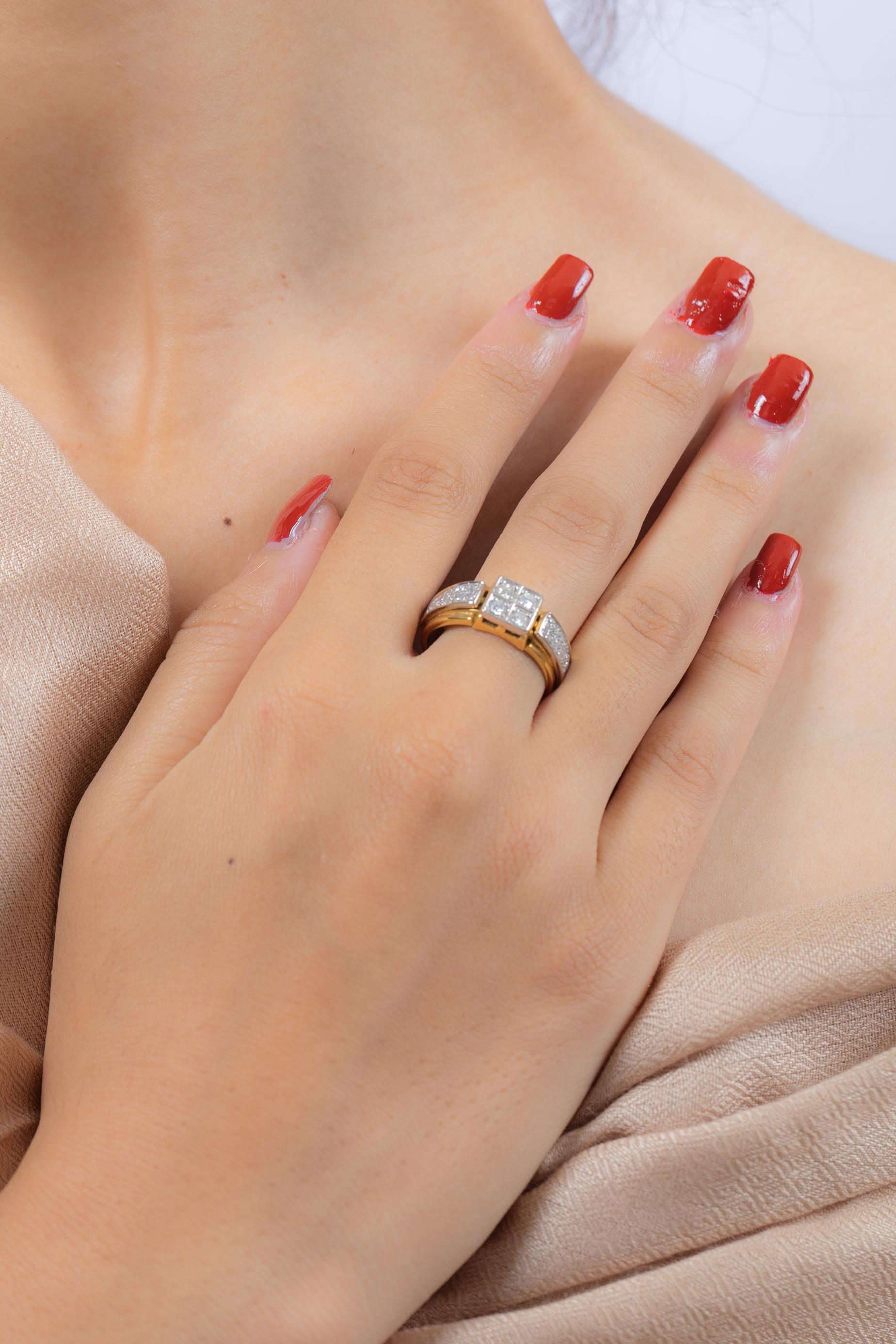En vente :  Bague de fiançailles pour homme en or blanc jaune 18K avec diamant Cadeau 6