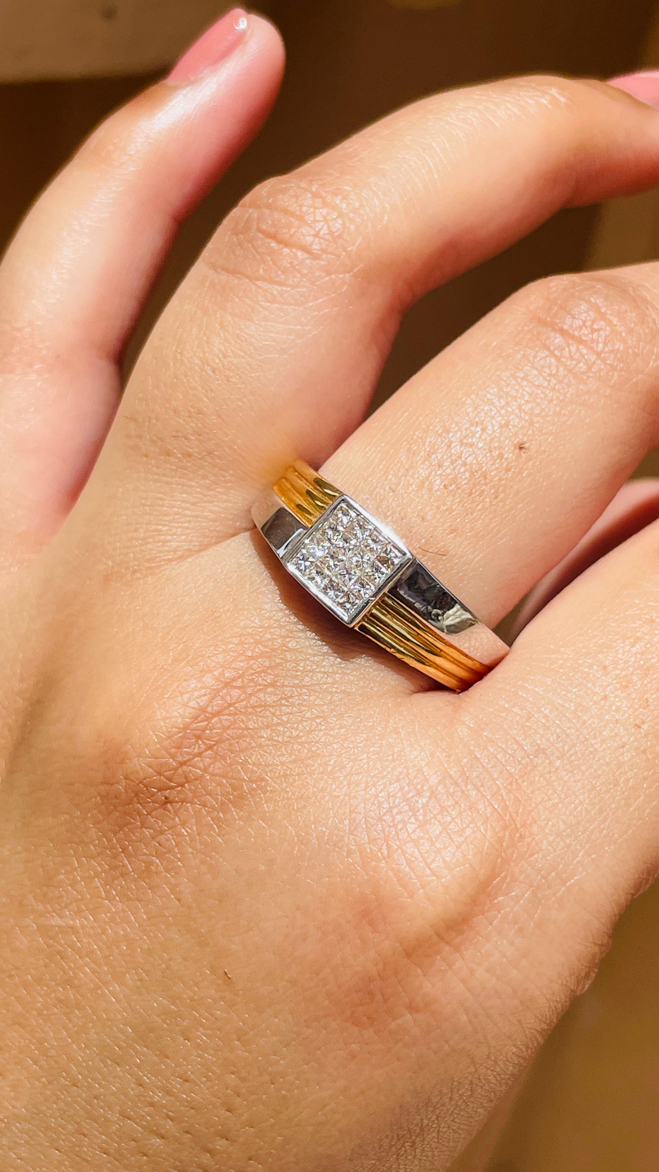 En vente :  Bague de fiançailles pour homme en or blanc jaune 18K avec diamant Cadeau 8