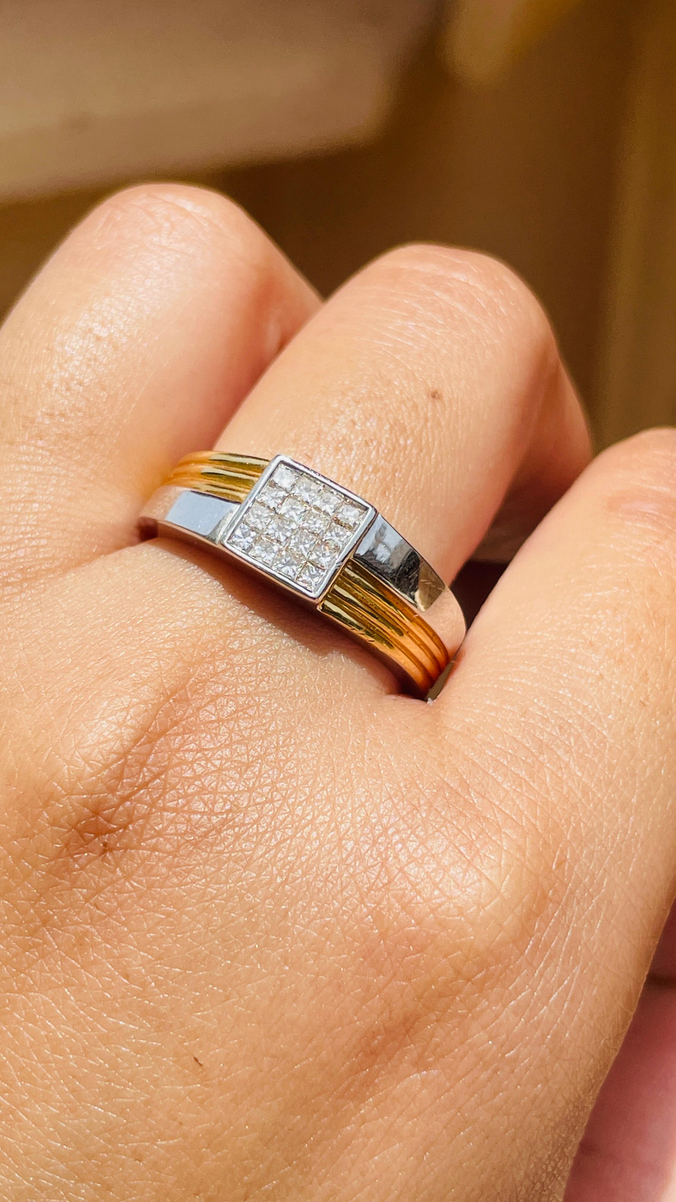 En vente :  Bague de fiançailles pour homme en or blanc jaune 18K avec diamant Cadeau 9