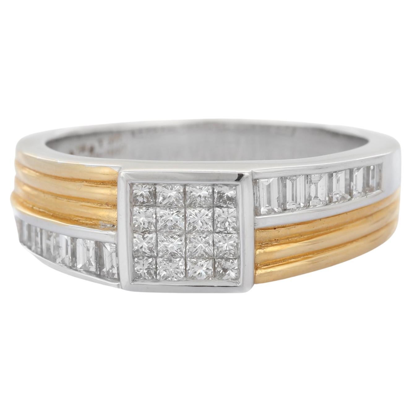 18K Yellow and White Gold Men's Diamond Ring, Men's Engagement Ring