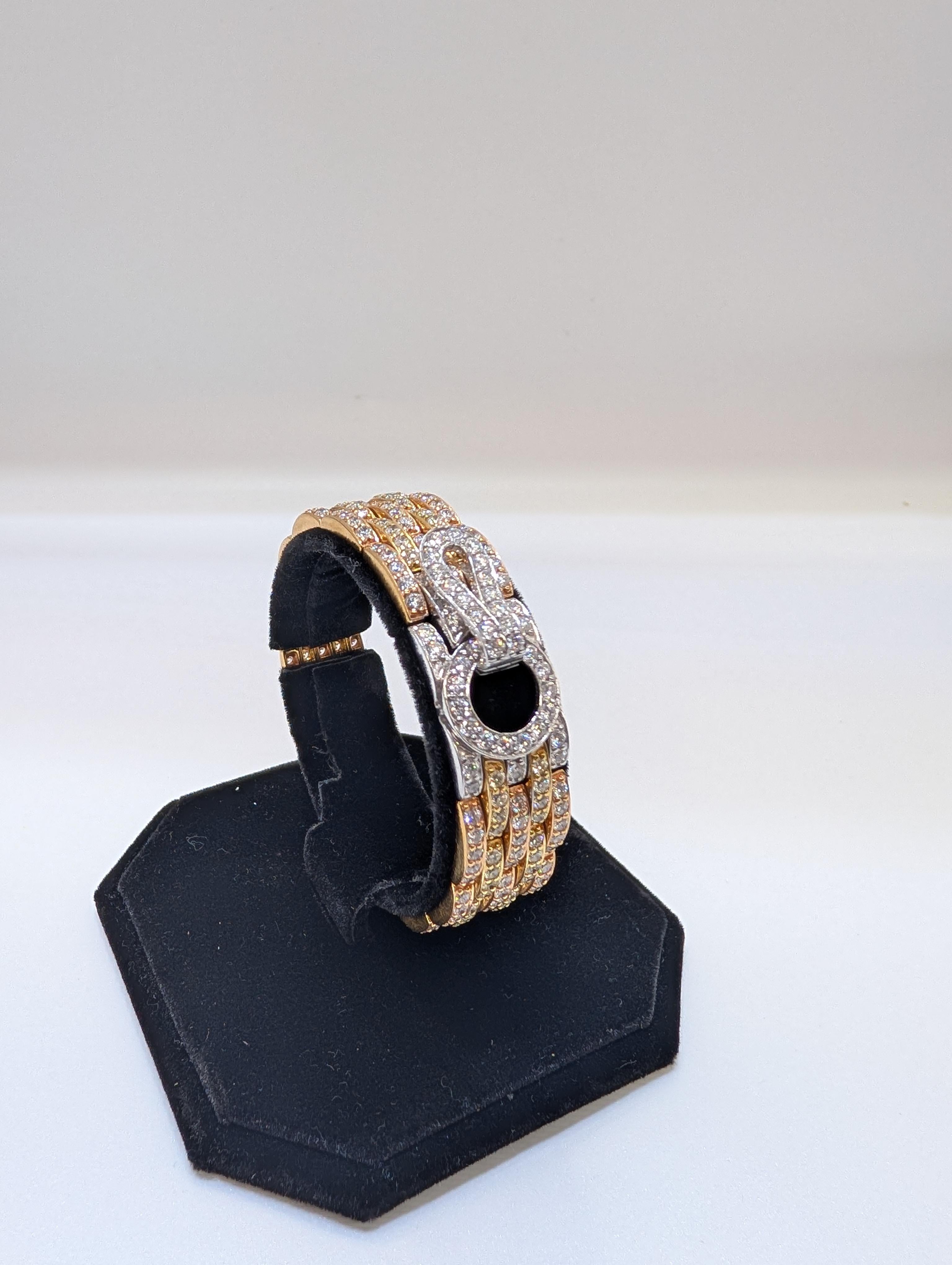 Art Deco 18K Yellow and White Gold Wide Bracelet Featuring 13.67ct in Round cut Diamonds For Sale
