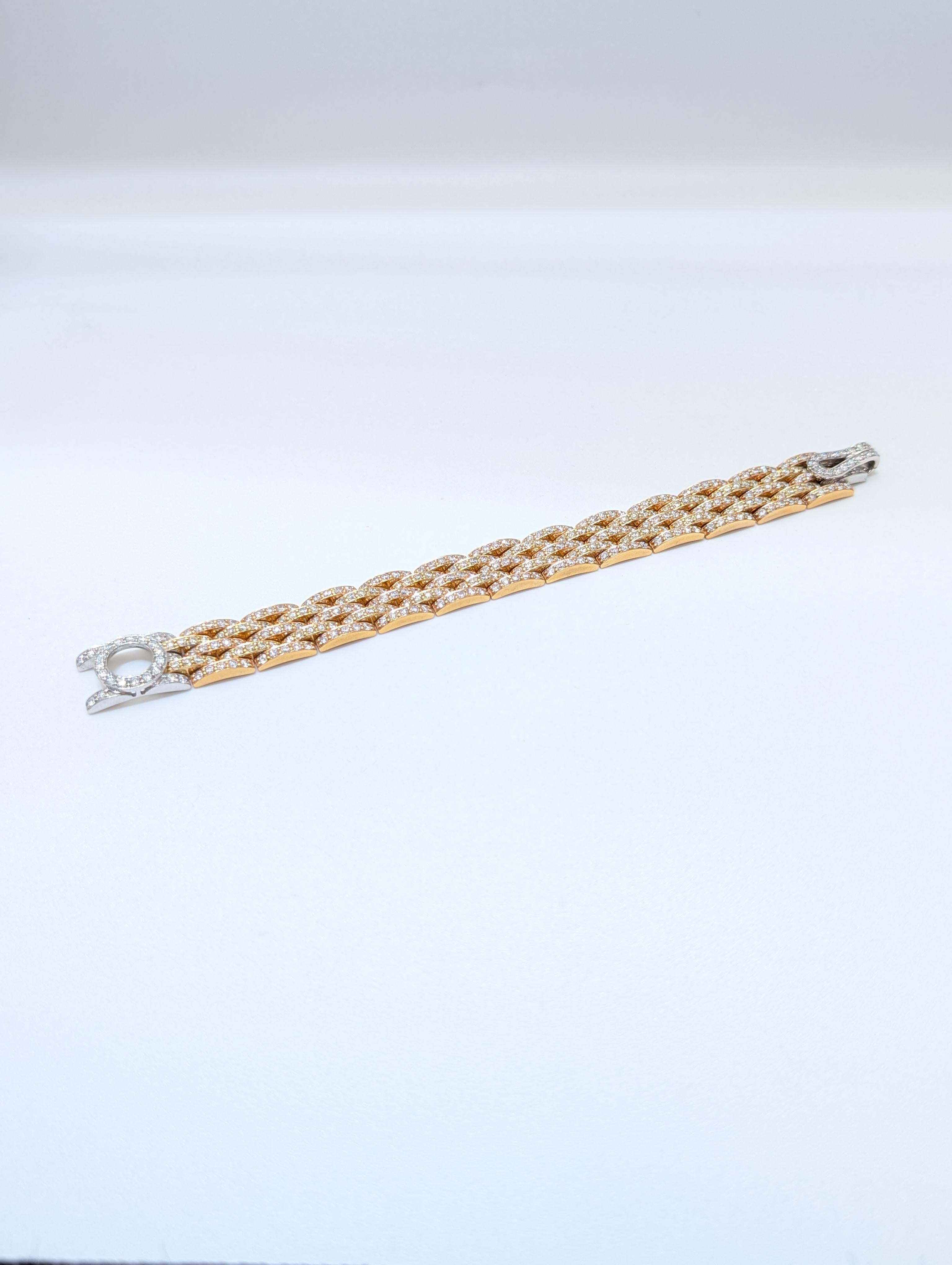 18K Yellow and White Gold Wide Bracelet Featuring 13.67ct in Round cut Diamonds For Sale 2