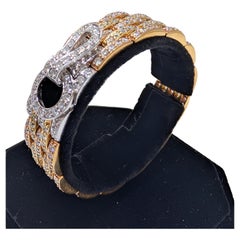 Bracelet large en or jaune et blanc 18 carats avec 13,67 carats de diamants de taille ronde