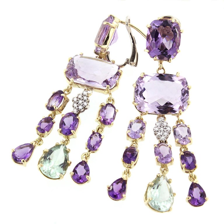 18k Yellow and White Gold with Amethyst Prasiolite and White Diamonds ...