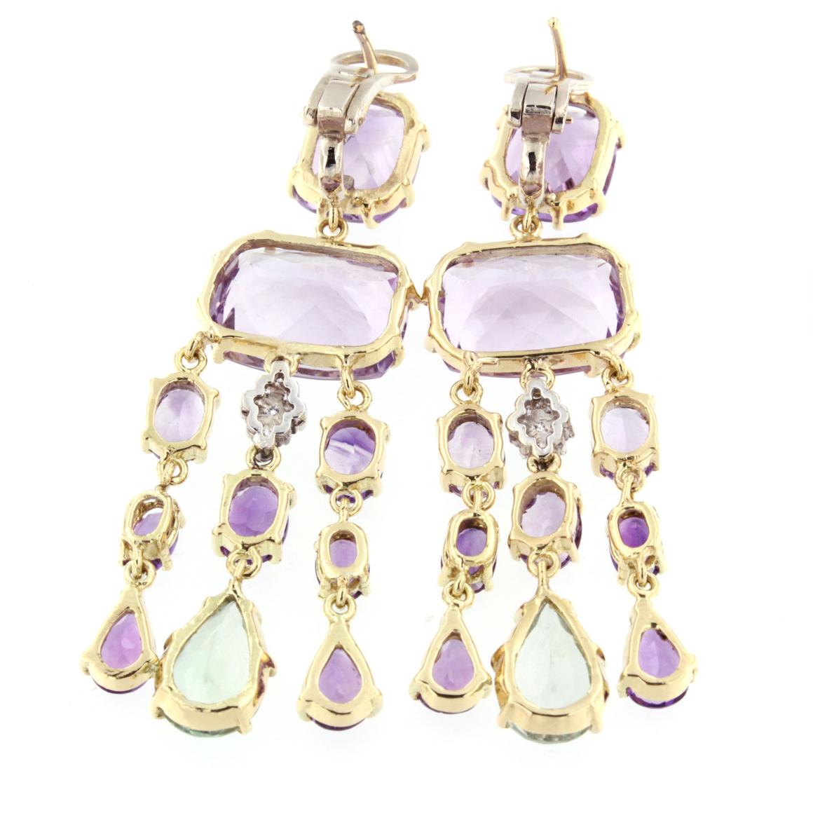Modern 18k Yellow and White Gold with Amethyst Prasiolite and White Diamonds Earrings For Sale