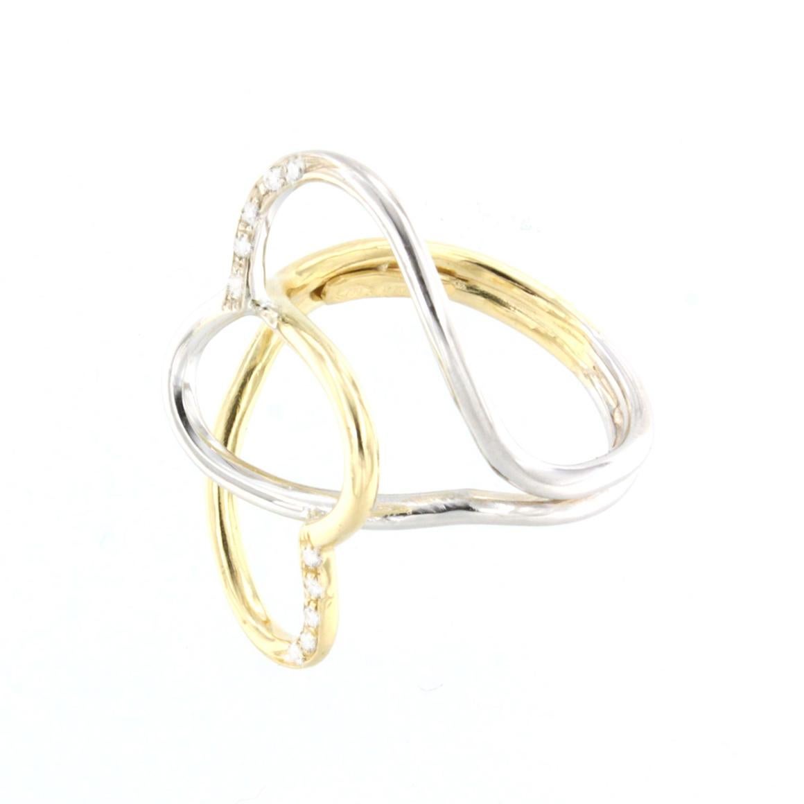 Modern 18 Karat Yellow and White Gold with White Diamonds Ring For Sale