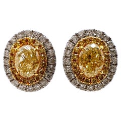 18k Yellow and White Gold with Yellow and White Diamonds Stud Earrings