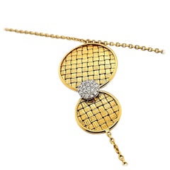 18k Yellow and White Gold Woven Station Necklace With a Diamond