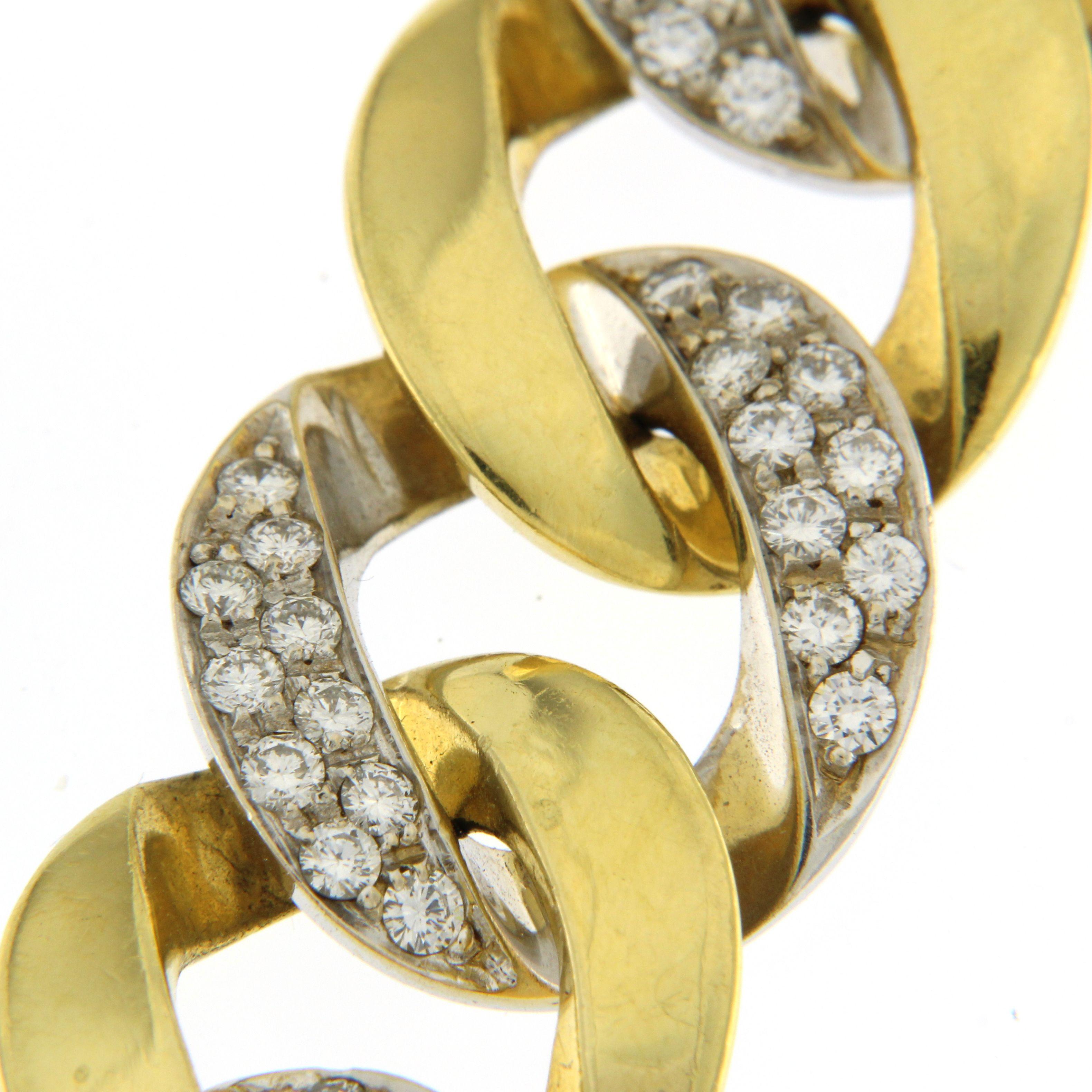 Moderne Bracelet massif en or jaune et blanc 18 carats avec diamants en vente