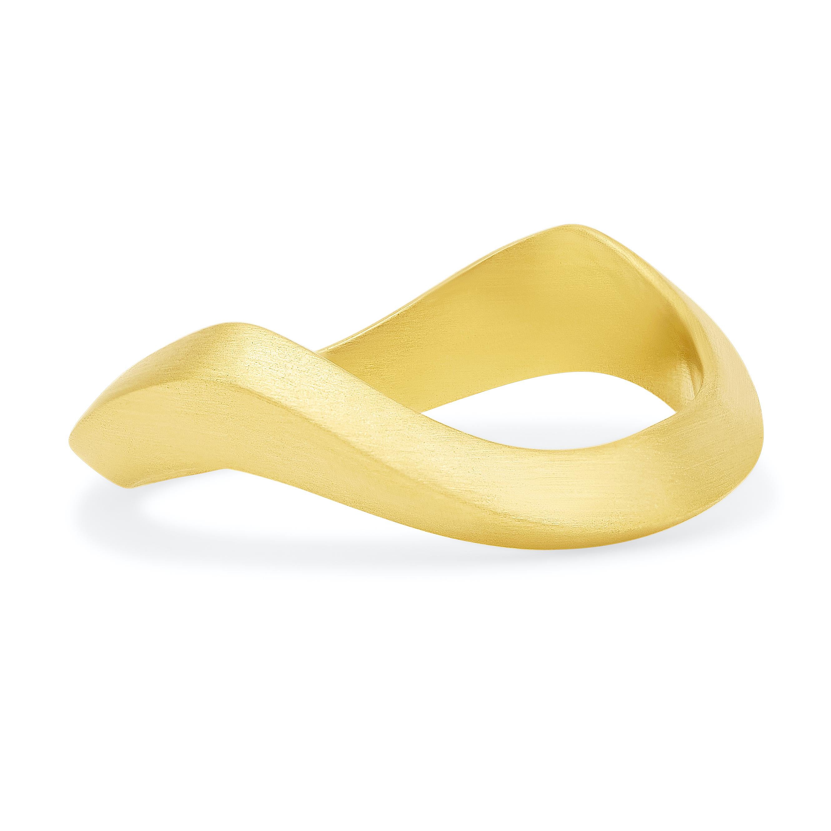 For Sale:  18k Yellow Antique Matte Gold Architectural Asymmetrical Wave Sand Ring 2