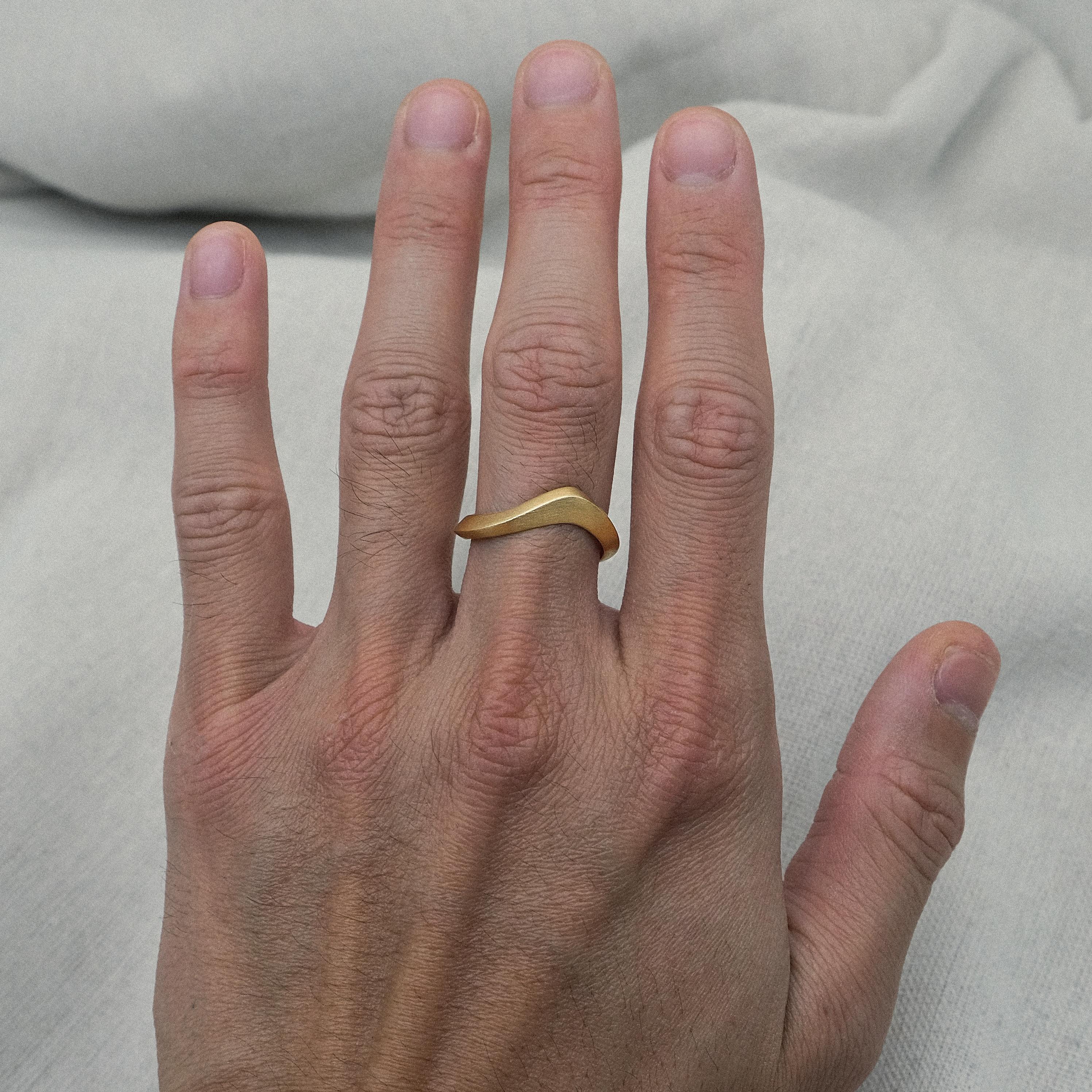 For Sale:  18k Yellow Antique Matte Gold Architectural Asymmetrical Wave Sand Ring 4