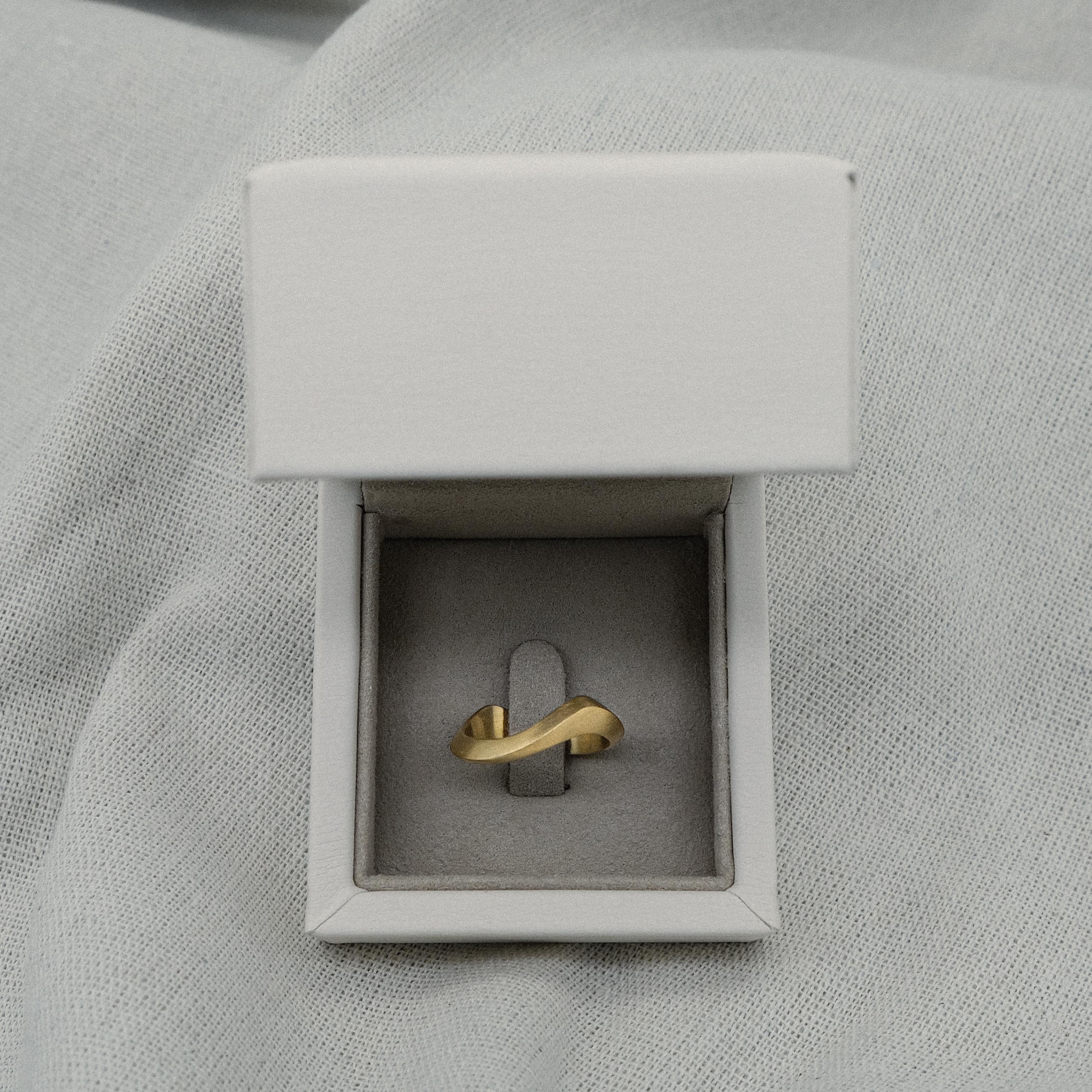 For Sale:  18k Yellow Antique Matte Gold Architectural Asymmetrical Wave Sand Ring 5