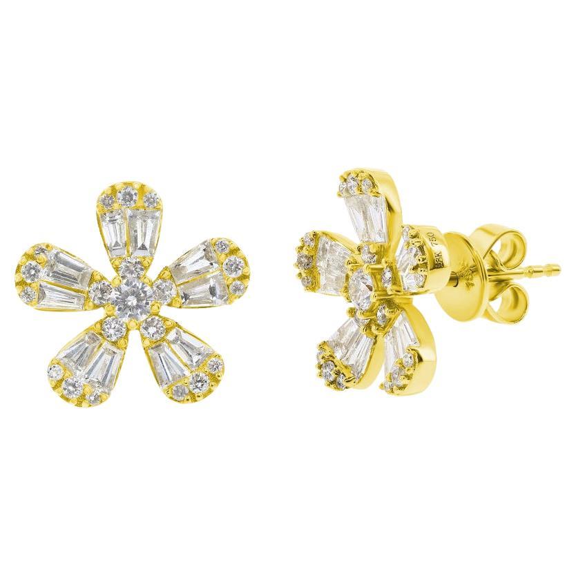 18k Yellow Baguette Daisy Earrings For Sale