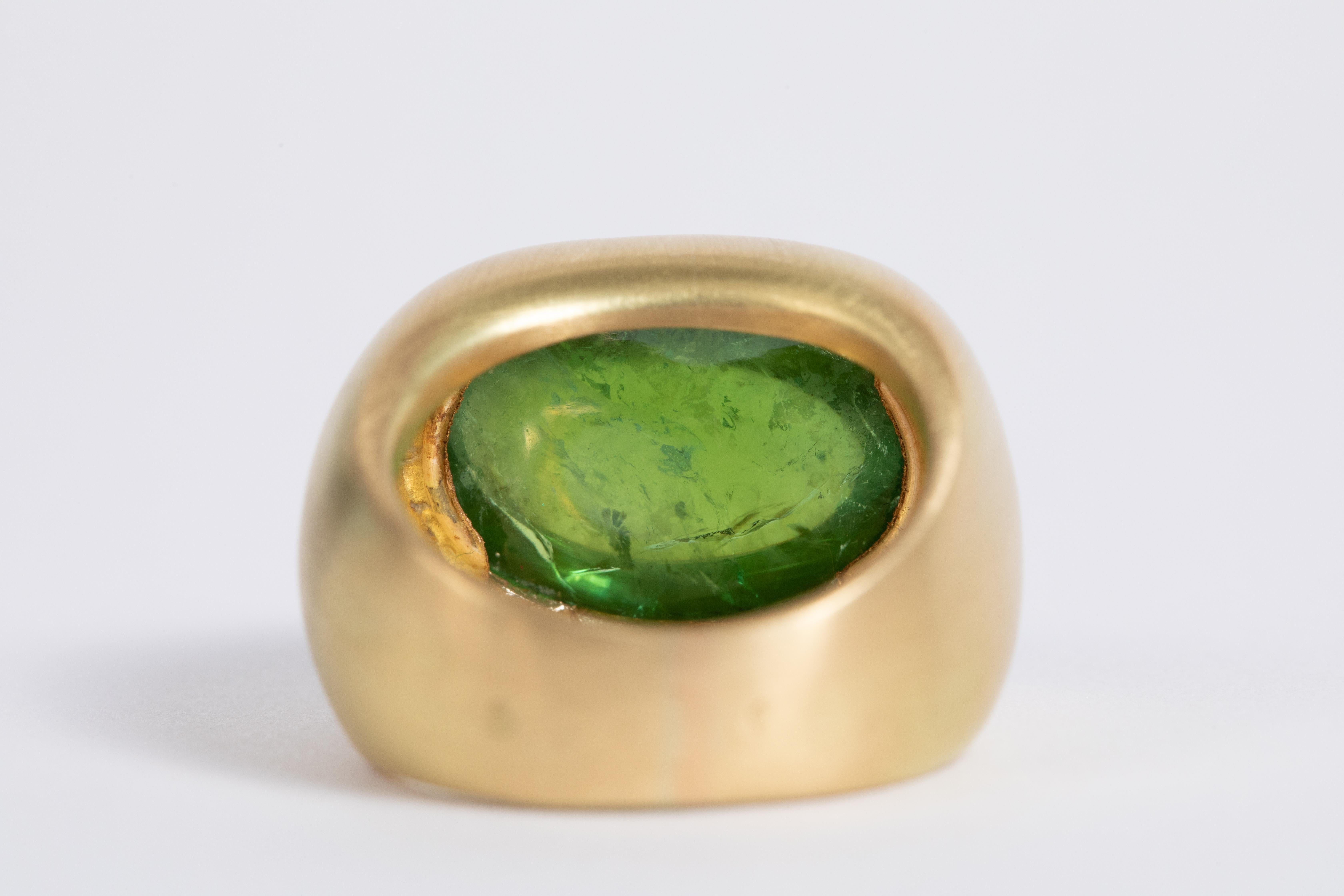 Women's 18K Yellow Boule Ring Set With a Tourmaline Cabochon 16.75 ct by Marion Jeantet