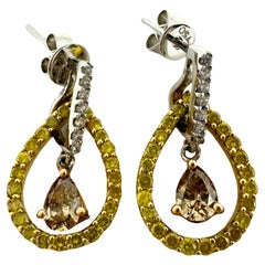 18K Yellow, Brown and White Diamond Earrings
