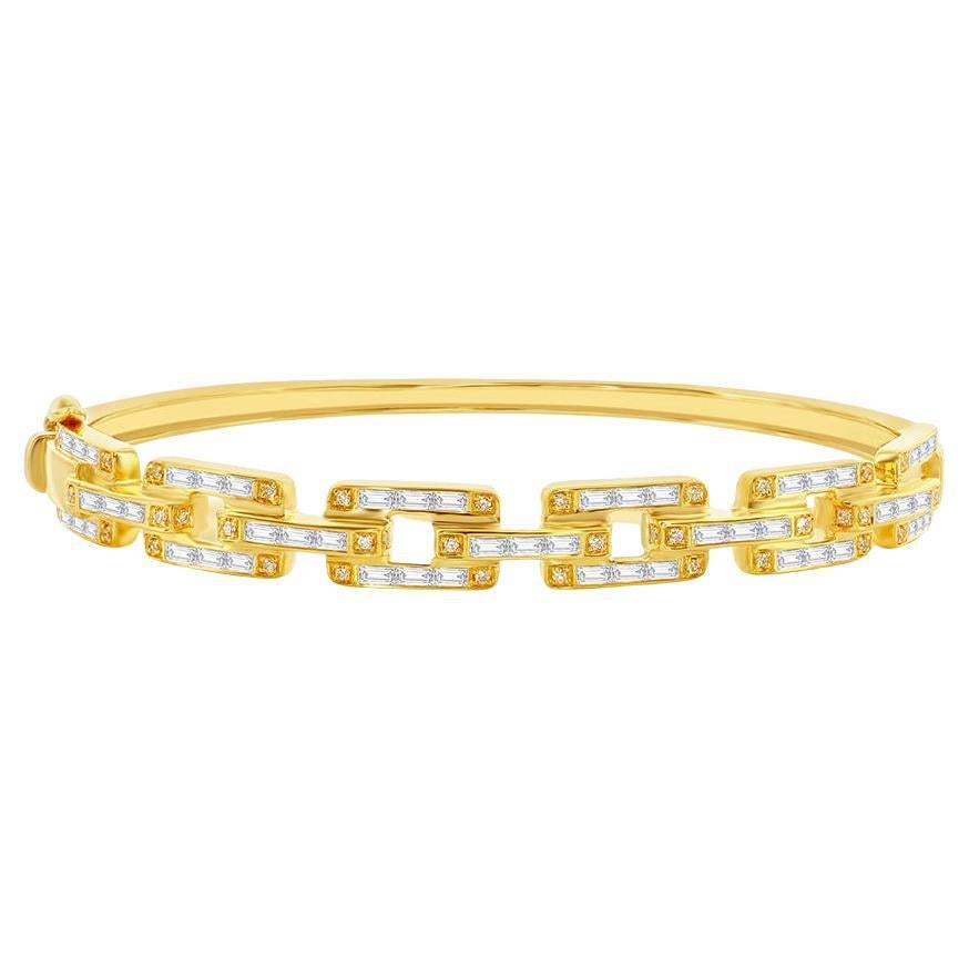 18K Yellow Diamond Baguette Link Bangle For Sale