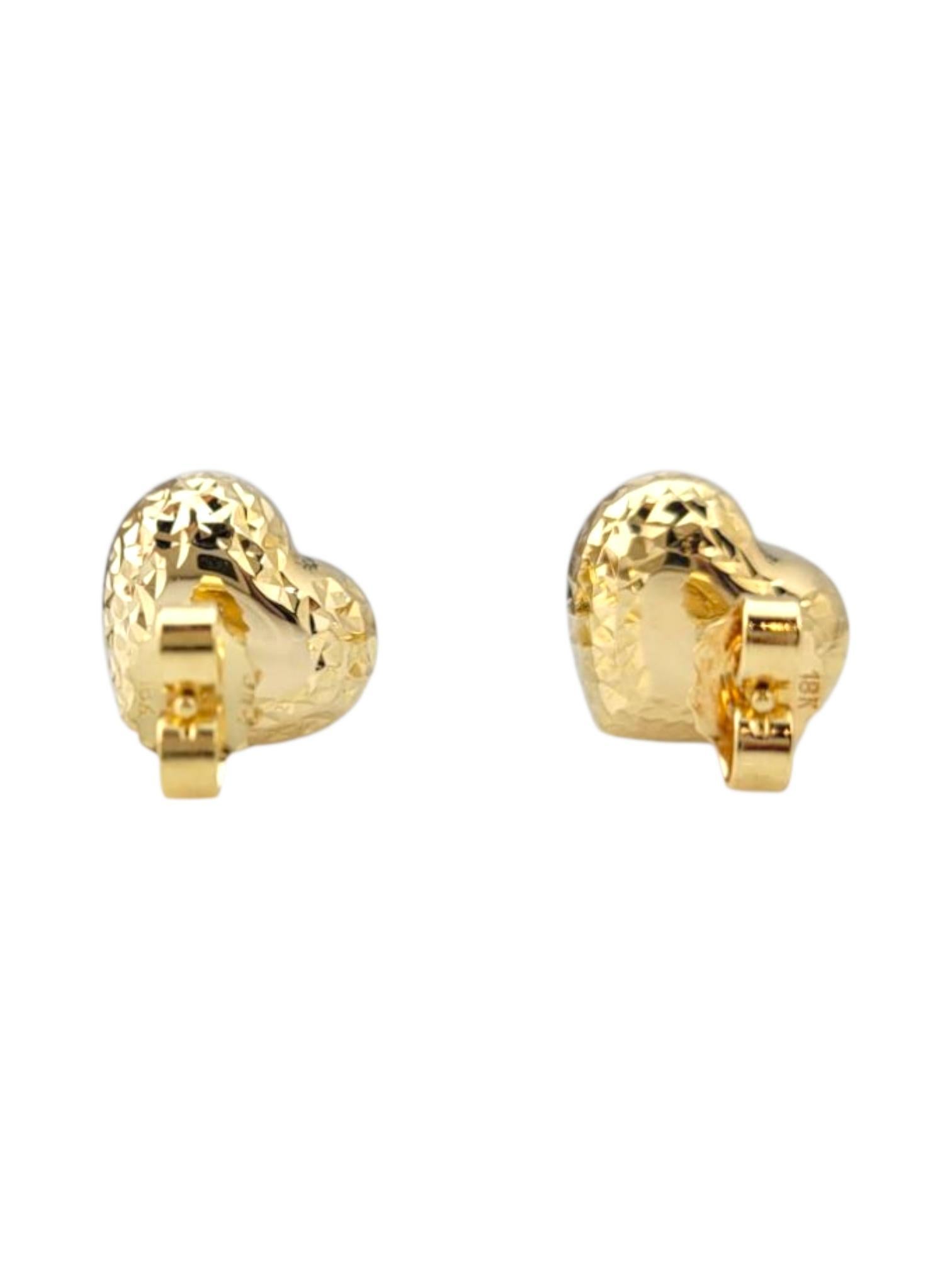 18K Yellow Diamond Cut Puffy Heart Earrings #21731 In Good Condition For Sale In Washington Depot, CT