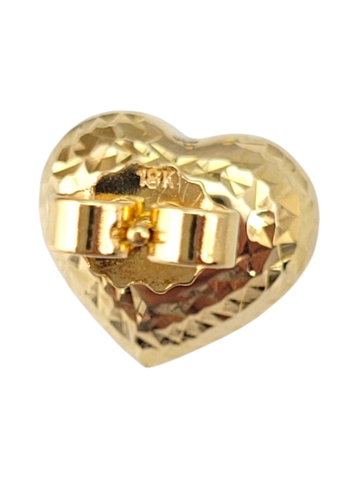 18K Yellow Diamond Cut Puffy Heart Earrings #21731 For Sale 1