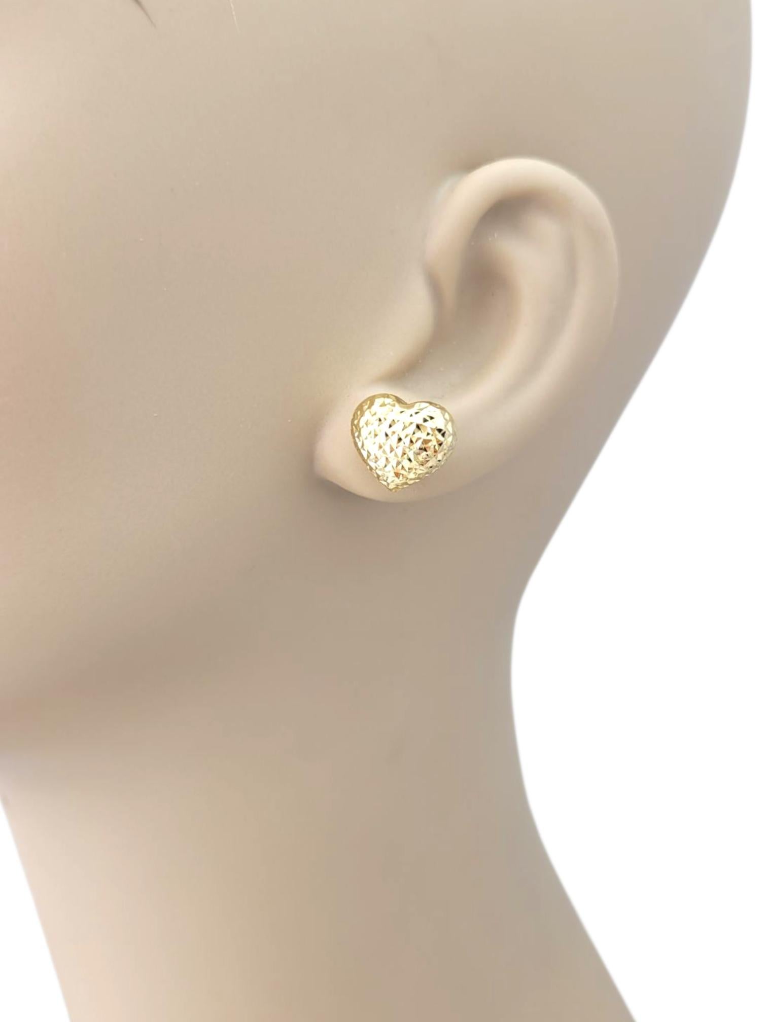 18K Yellow Diamond Cut Puffy Heart Earrings #21731 For Sale 3