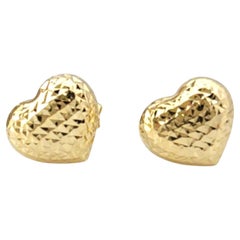 18K Yellow Diamond Cut Puffy Heart Earrings #21731