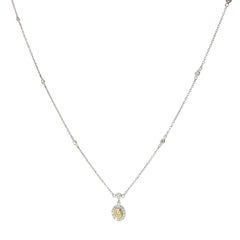 18K Yellow Diamond Halo Pendant Necklace White Gold Diamond Station Chain