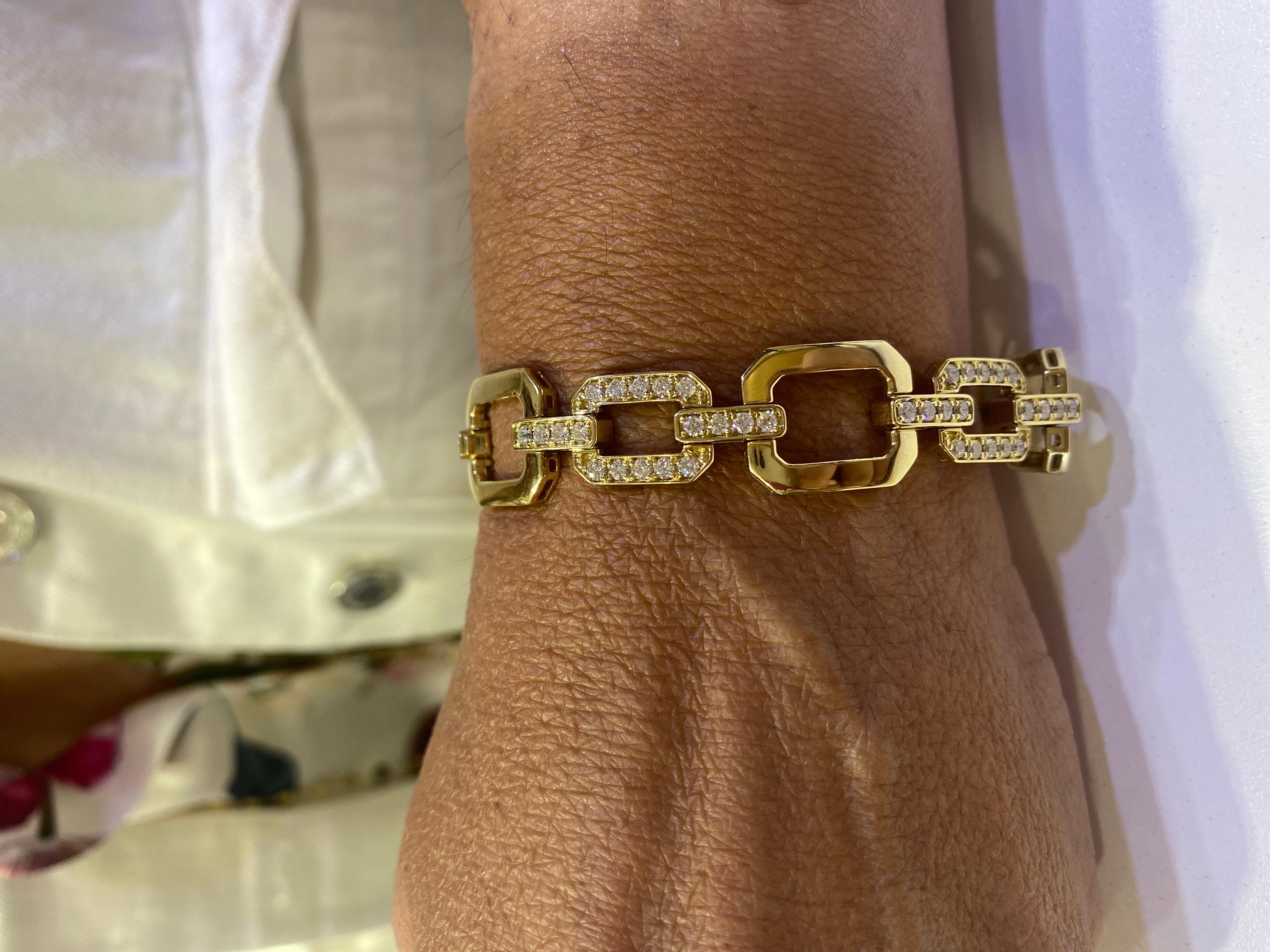Taille ronde Bracelet à maillons en diamant jaune 18 carats de 2,75 carats en vente