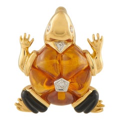 Pendentif en forme de tortue avec diamant, onyx et citrine, jaune 18K MF04-071525