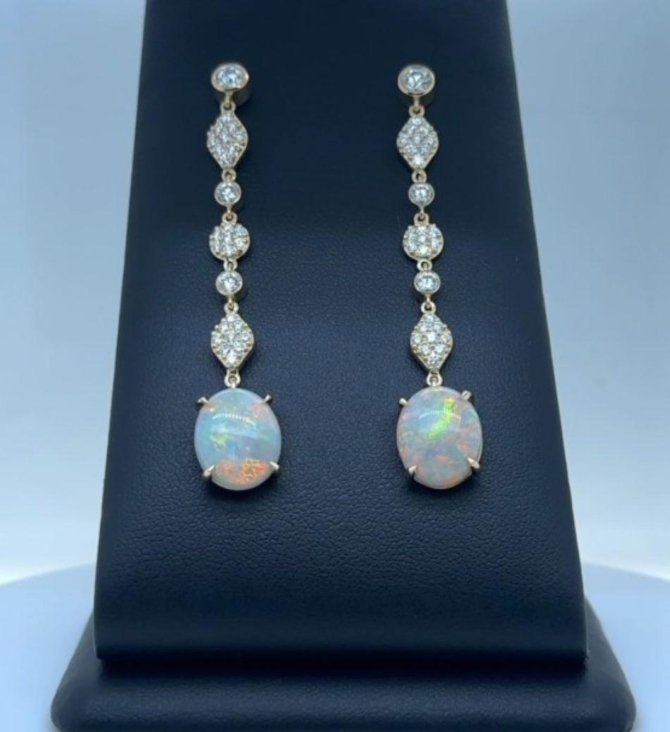 Donna E-DROP-OPAL - Orecchini pendenti in giallo 18K con diamanti e opale nero in vendita