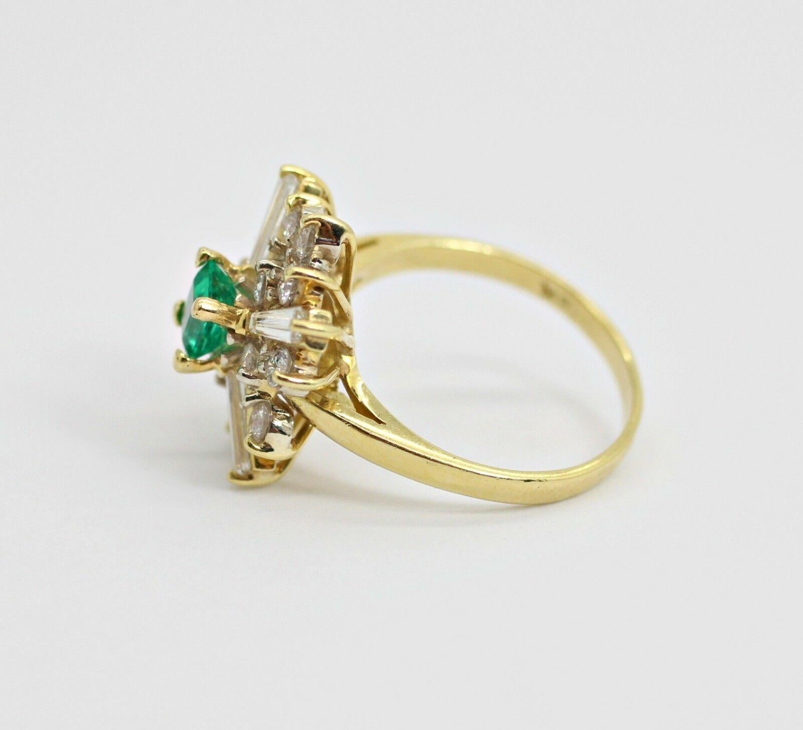 Women's or Men's 18 Karat Yellow Emerald and Diamond Ballerina Ring For Sale