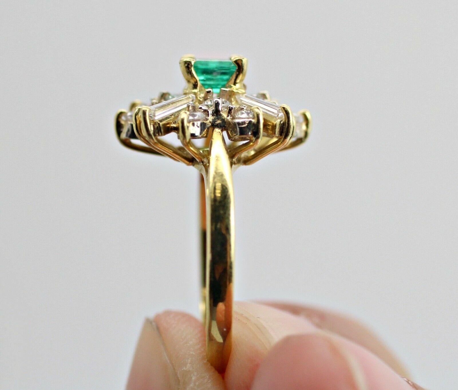 18 Karat Yellow Emerald and Diamond Ballerina Ring For Sale 2
