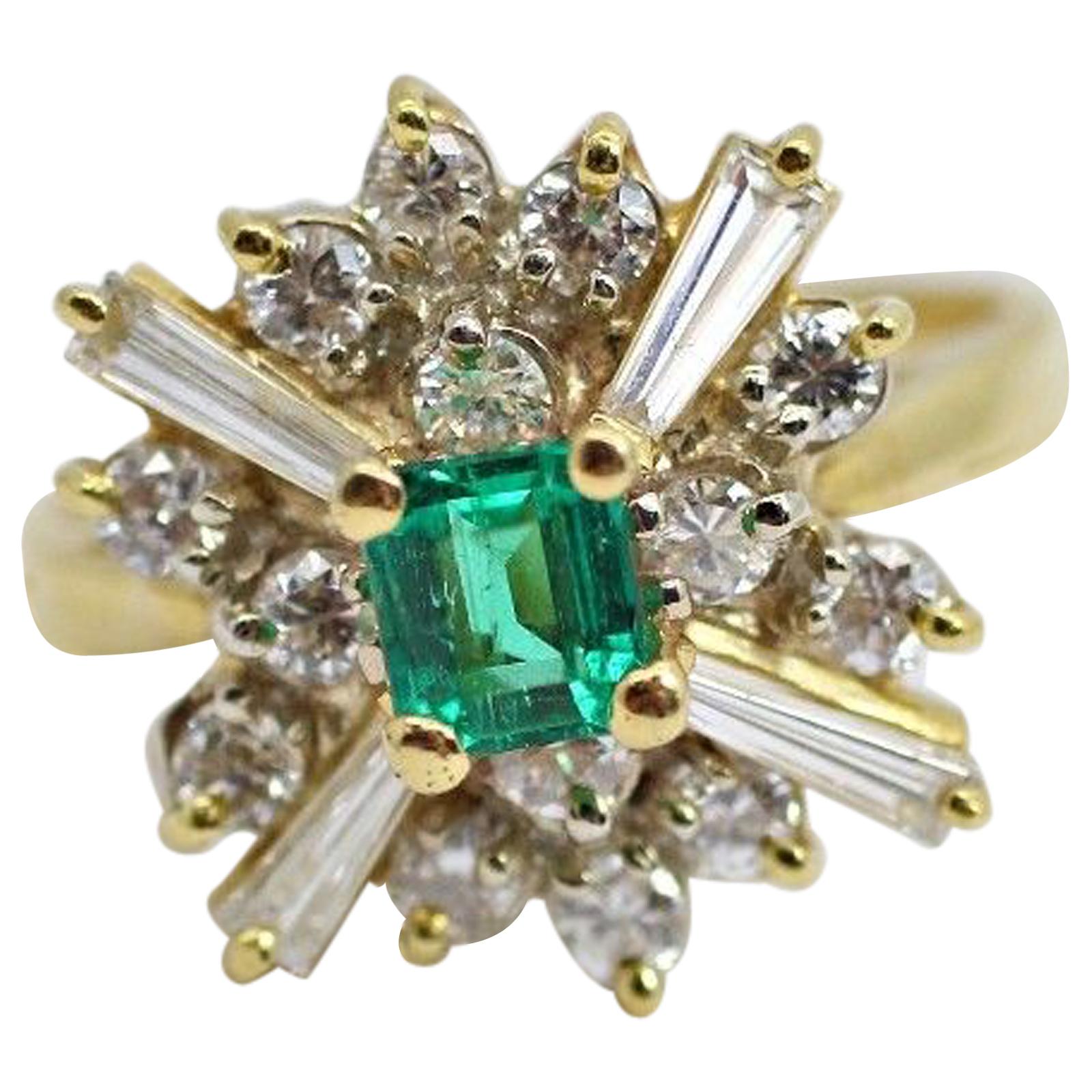 18 Karat Yellow Emerald and Diamond Ballerina Ring