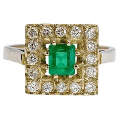 18k Yellow Emerald Diamond Ring.