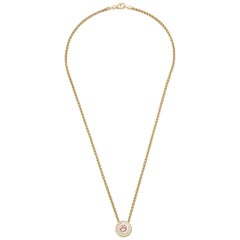 18K Yellow en White Gold Pendant with Chain, Rose Tourmaline and 66 Diamonds