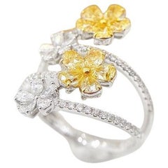 18K Yellow Four-Layer Double Flower Ring with Natural Diamonds