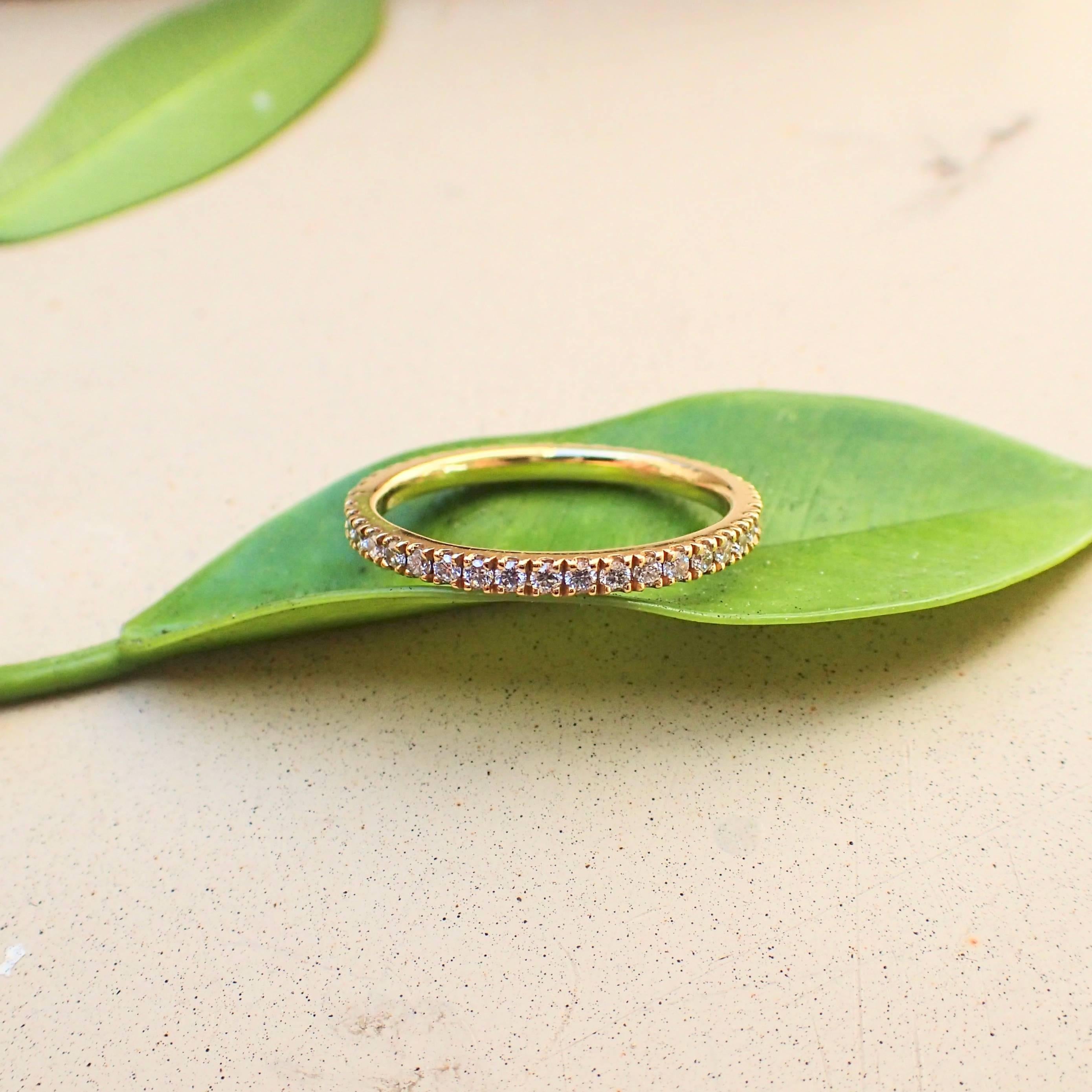 Round Cut 18 Karat Yellow Gold, Stackable, Thin Eternity Band with 0.40 Carat of Diamond For Sale