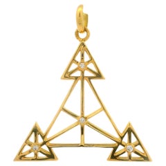 Pendentif triangulaire en or jaune 18k 0.04ctw Diamond Geometric Open Work