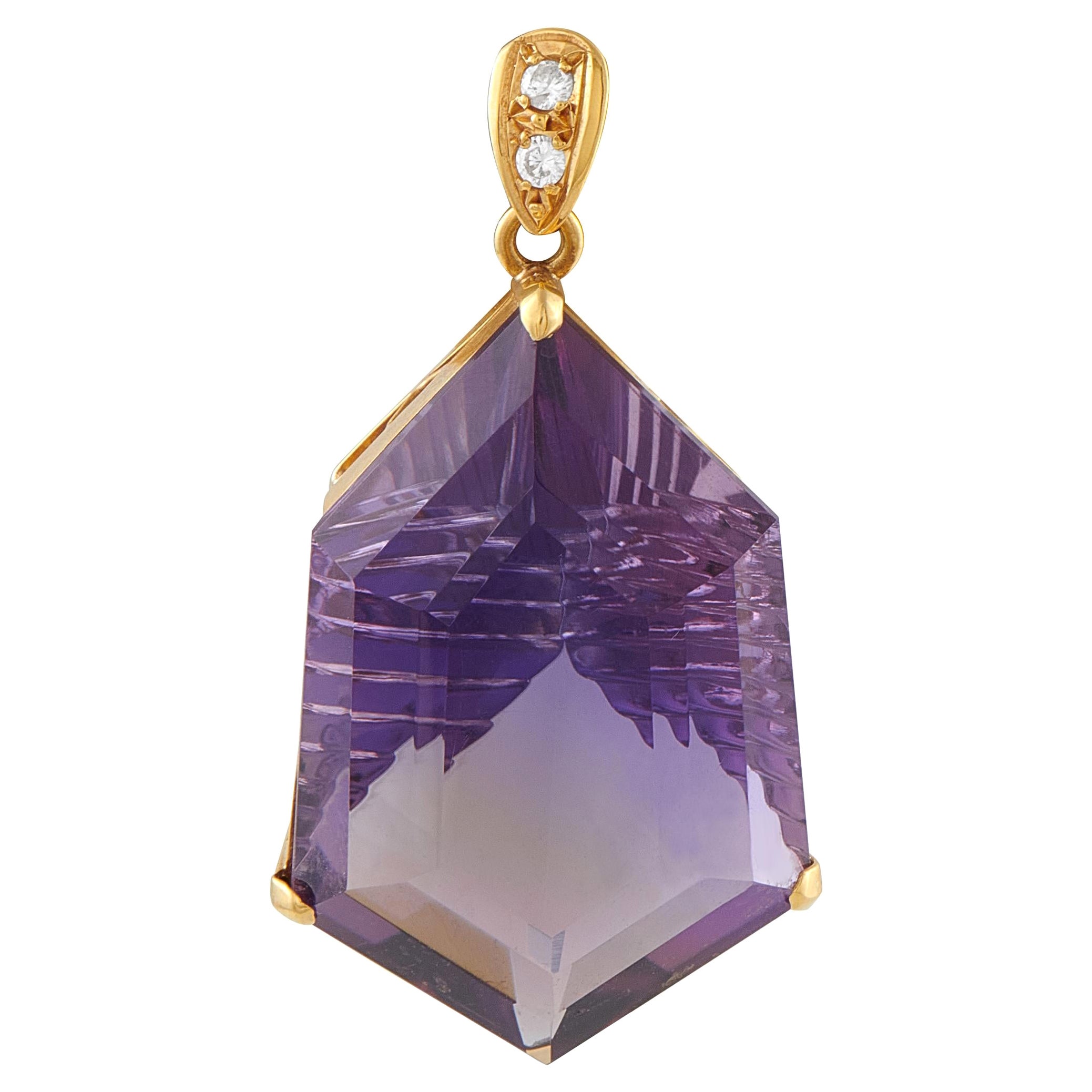 Pendentif en or jaune 18K avec diamant et améthyste de 0,07ct MF32-101525 en vente