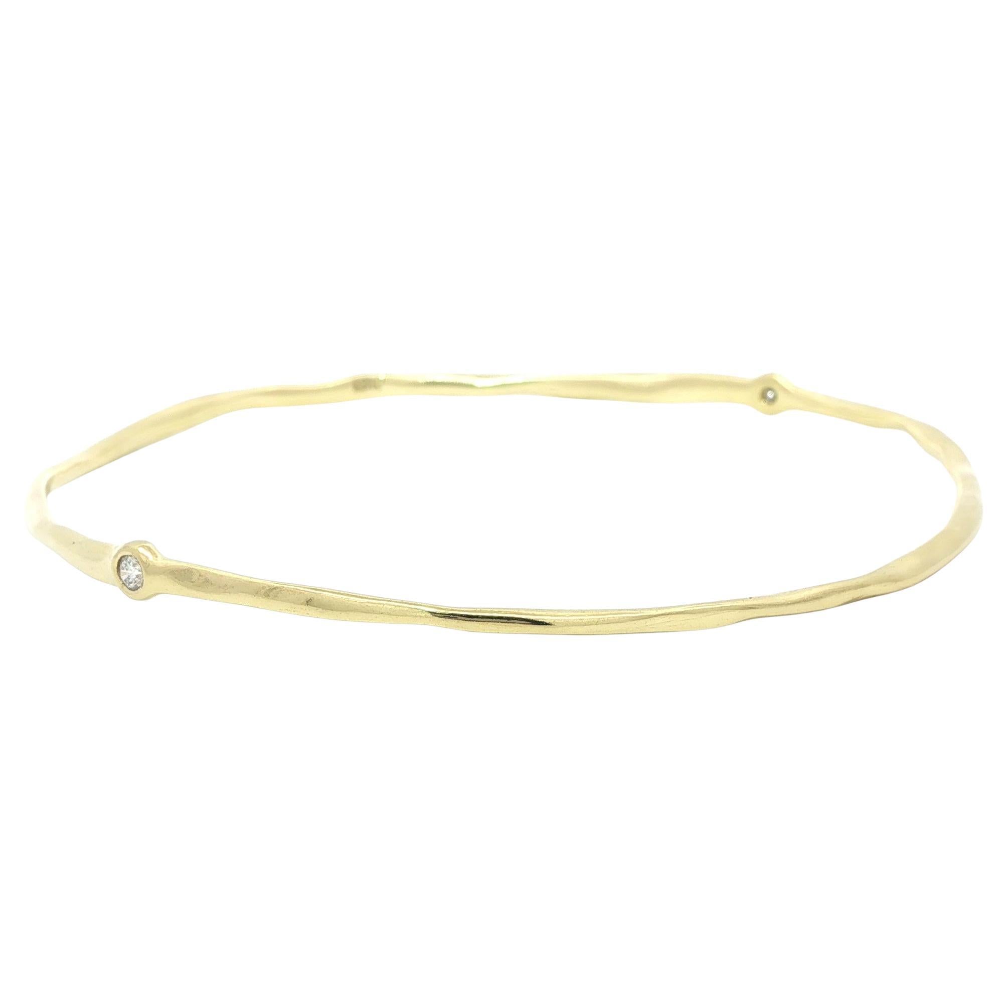 18k Yellow Gold 0.10ctw Round Bezel Diamond Free From Slip On Bangle Bracelet