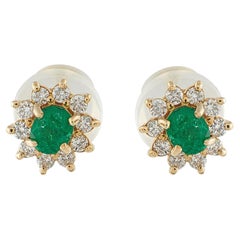 18K Gelbgold 0,12ct Diamant und Smaragd Ohrringe MF36-031226