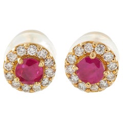 18K Yellow Gold 0.12ct Diamond and Ruby Earrings MF31-031226