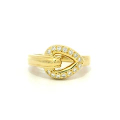 18k Yellow Gold 0.12ctw Diamond Heart Buckle Well Made Band Ring